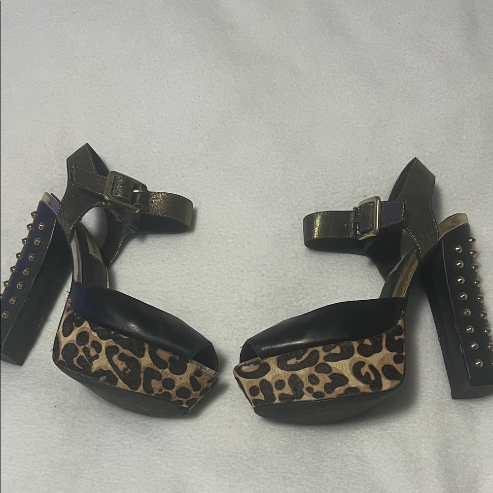 Black & Leopard Platform Ankle-Strap Heels Steve Madden